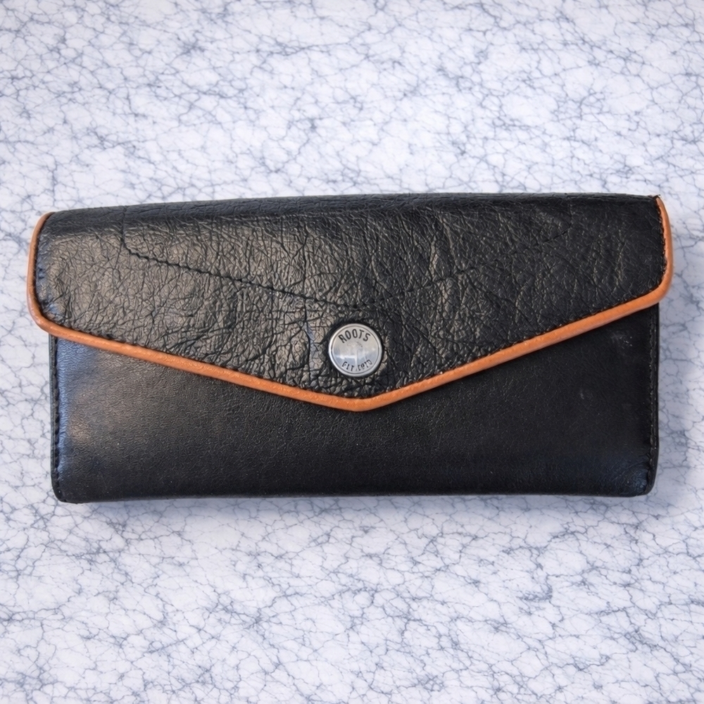 Authentic Genuine Leather Roots Wallet Orange And Black